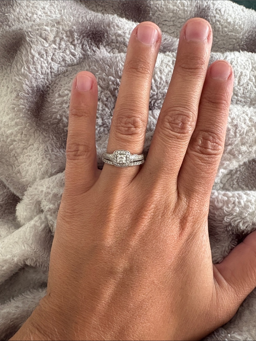 Vera Wang Silver Halo CZ Engagement Ring Set